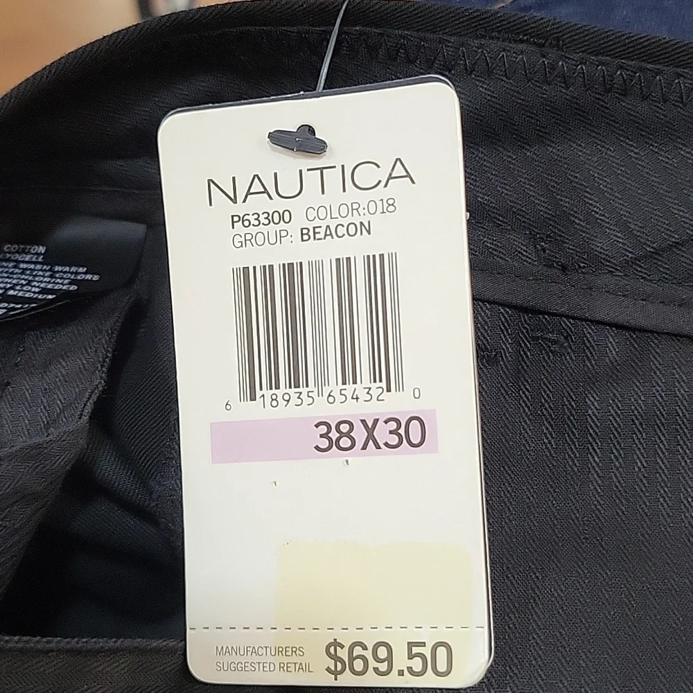 Nautica Clipper relax fit flat front black dress pants 38x27 NEW w/tag